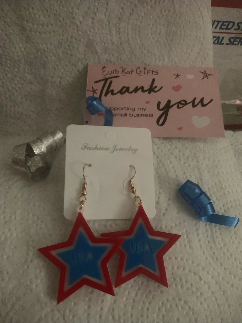4th of July Star Dangle Earrings Fun Festive Patriotic Holiday NEW